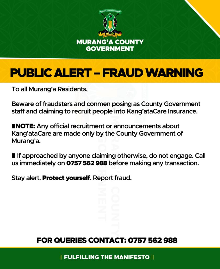 Murang’a Residents Warned Against Kang’ataCare Fraudsters