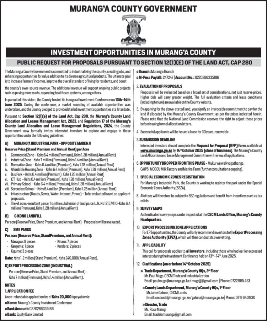 Murang'a investment opportunities