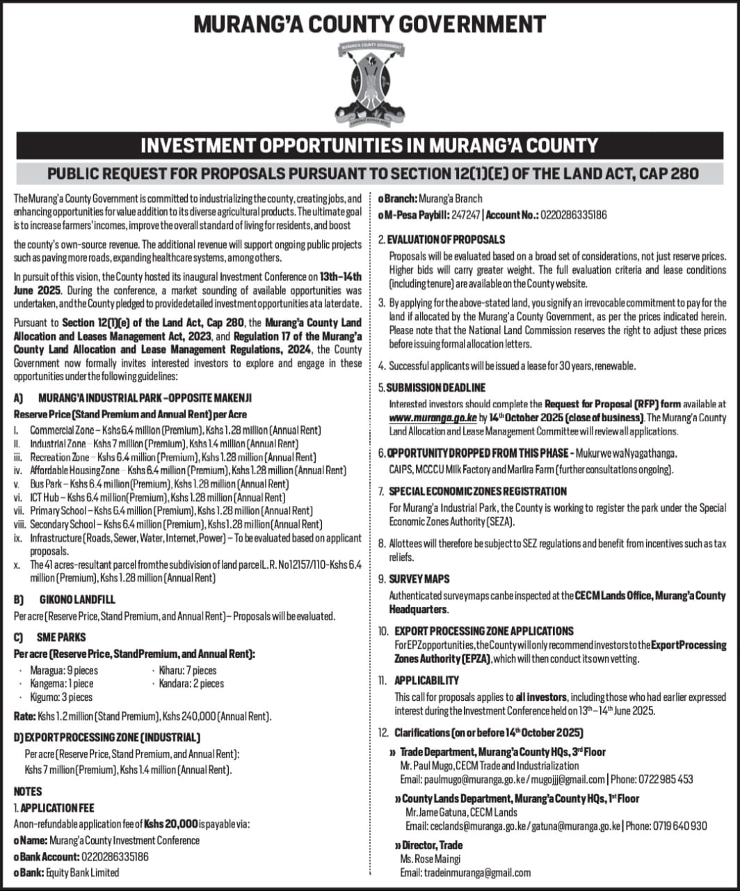 Murang'a investment opportunities