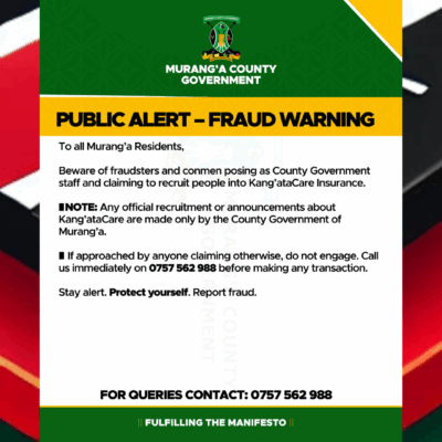 Murang’a Residents Warned Against Kang’ataCare Fraudsters