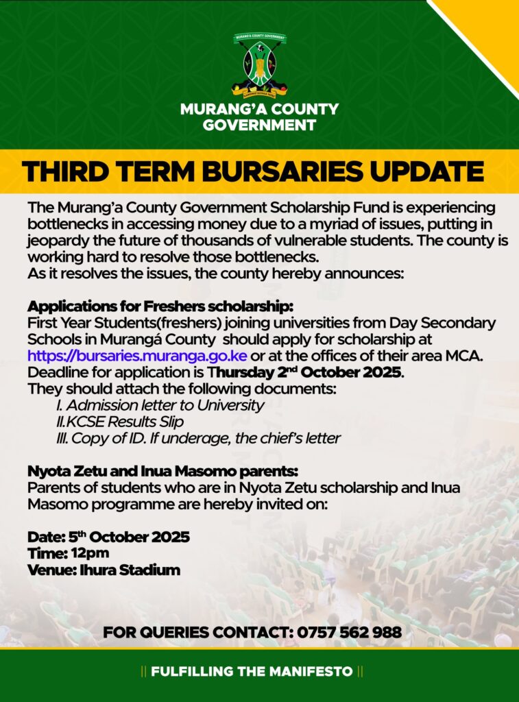 Murang’a County third term bursary update 2025