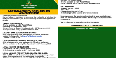 Murang’a County Scholarships 2026 – Categories, Eligibility & Deadlines