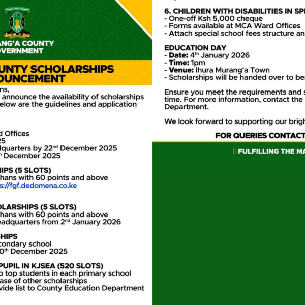 Murang’a County Scholarships 2026 – Categories, Eligibility & Deadlines