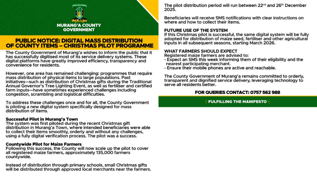 Murang’a County Launches Digital System for Mass Distribution of County Items