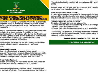 Murang’a County Launches Digital System for Mass Distribution of County Items