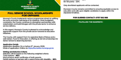 Murang’a County Rolls Out Full Senior School Scholarships for Orphans in 2026
