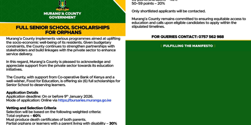 Murang’a County Rolls Out Full Senior School Scholarships for Orphans in 2026